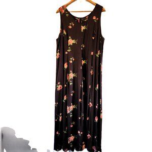 Vintage Laura Ashley Brown Pink Roses Midi/Maxi Slvless Dress Women 14 Cottage